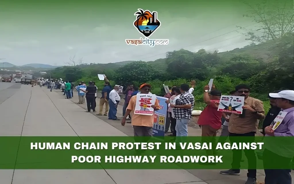 Human Chain Protest in Vasai Against Poor Highway Roadwork