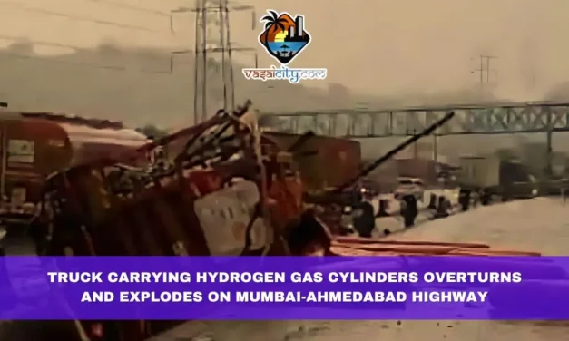 Truck Carrying Hydrogen Gas Cylinders Overturns and Explodes on Mumbai-Ahmedabad Highway, Causing Traffic Chaos